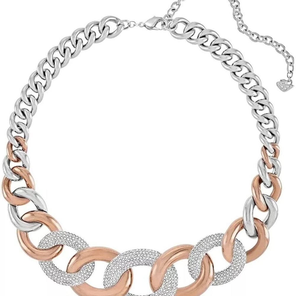 SWAROVSKI CRYSTAL BOUND PAVE CHAIN LARGE NECKLACE ROSE PLATED